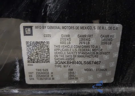 2020 Chevrolet Blazer Awd 2Lt z USA, uszkodzony, nr VIN 3GNKBHR40LS667467